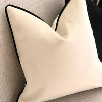 Housse de coussin décorative noire et blanche de luxe sur mesure pour la maison, avec passepoil, couleur unie/imprimée, en velours doux, vente en gros
