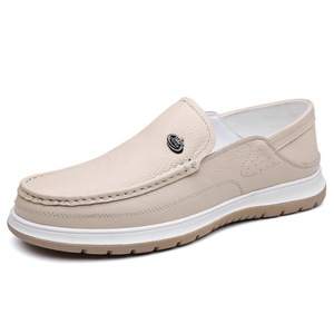 Chaussures bateau en cuir souple pour hommes, à enfiler, à talon bas, décontractées, pour la conduite, couleur unie blanc cassé, épaisseur standard, taille adulte - Product Image 5