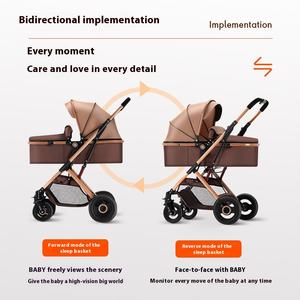 Passeggino multifunzione leggero pieghevole a due vie ad alta vista con cesto di lino per <span class=keywords><strong>neonati</strong></span> e bambini - Product Image 2