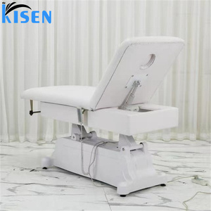 Table de massage électrique pliable Kisen grande taille, blanche, confortable, légère, en cuir synthétique pour soins du visage et extensions de cils - Product Image 4