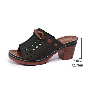 Sandales creuses de style européen et américain, à talon épais, avec nœuds, grande taille, style romain à bride unique pour femme - Product Image 6