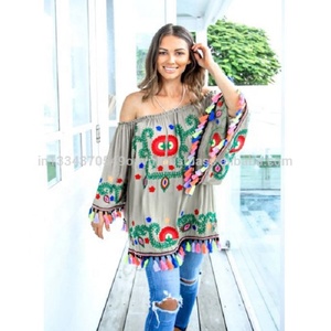 Doitbest — tunique Festive à manches courtes, Collection Festive courte pour femmes, épaules dénudées avec broderie colorée faite de tissu doux - Product Image 4