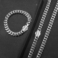 Chaîne Hip Hop Cuban Link pour Homme, Collier et Bracelet en Acier Inoxydable Plaqué Or 18 carats, Zircon et Diamants, 12mm, Fermoir Iced Out