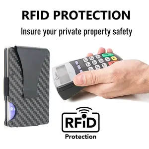 % 2022 gerçek karbon Fiber Minimalist RFID engelleme kartı cüzdan tutucu Metal erkek cüzdan para klipsi ile