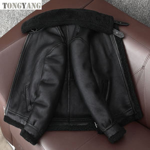 Пальто из натурального меха дубленки TONGYANG, мужское 100% пальто, коричневое, черное, утепленное, зимнее, утепленное, летное пальто из овчины - Product Image 4