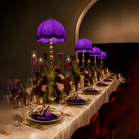 Lampe de table LED à franges en tissu violet vintage victorien avec pompons pour centre de table de mariage, événements et banquets