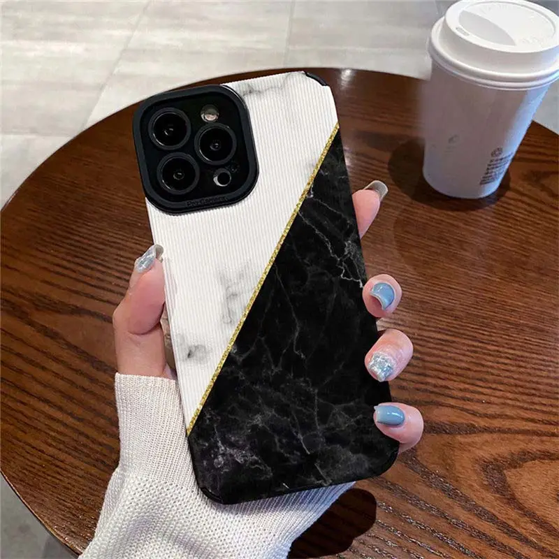 New TPU Phone Case For iPhone 14 13 12 11 Pro Max X XR XS Max 7 8 Plus Soft Silicone Black White Marbling Shockproof Cover Shell