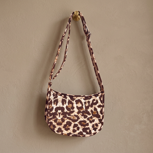 Bolso de Hombro Tipo Media Luna con Estampado de Leopardo Acolchado para Mujer, Bolso Cruzado Informal para Uso Diario, Tela de Algodón, Forro de Algodón Orgánico, Correa Única - Product Image 5