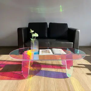 קשת צבעוני שקוף תכליתי קפה שולחן סט סלון משרד מודרני נורדי מראה קפה שולחן