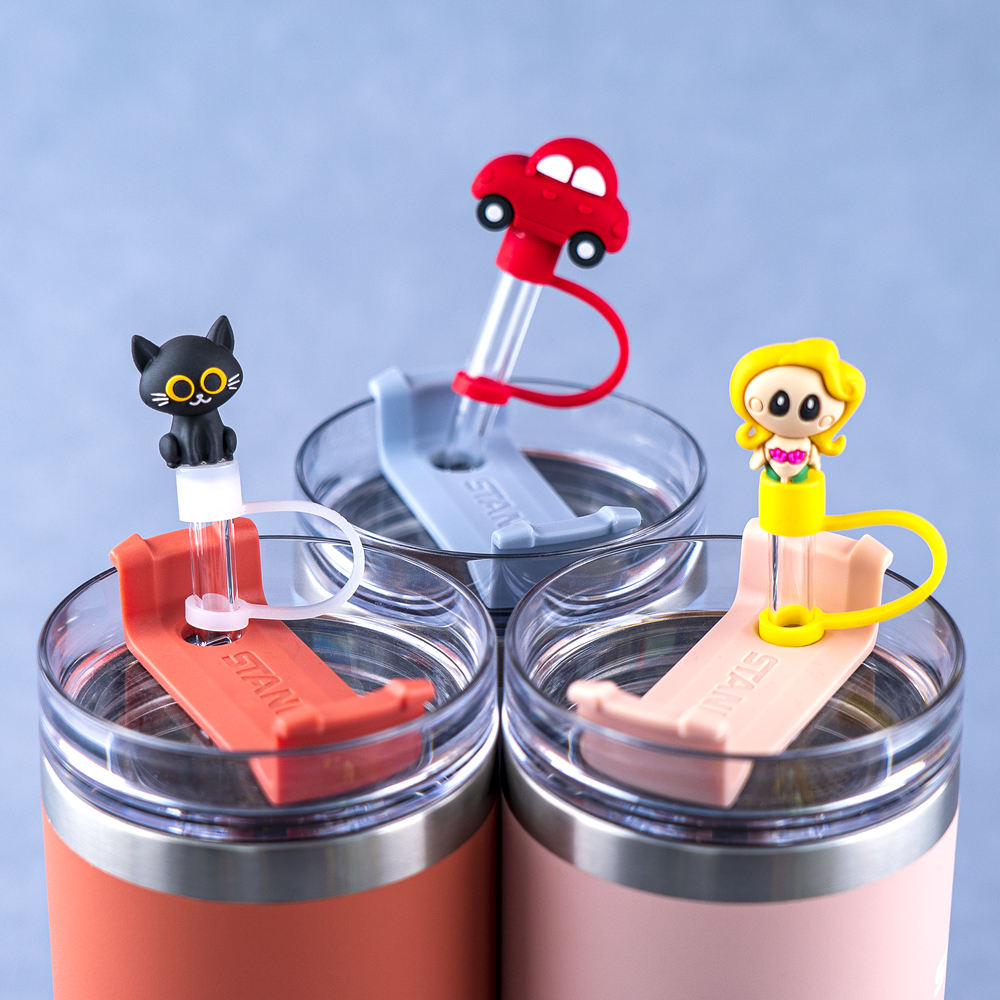 Wholesale 10MM 3D Silicone Straw Topper for Tumbler Cute Animal Fruit Flower Car Cap Colorful Drinkware Accessory Straw Topper