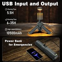 Lampe de camping télescopique noire Lanterne de camping Lampe de travail LED rechargeable avec support Lampe de poche portable pour la randonnée Camping