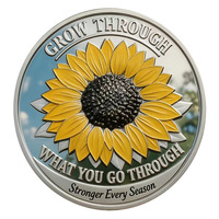 Pièce commémorative double face 2026 Tournesol avec impression couleur 3D et placage or – Modèle souvenir