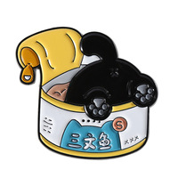 Ensemble de broches en émail souple avec motifs chat noir mignon, thon de dessin animé, viande pour le déjeuner, chaton, broche de revers, badge pour sac à dos, bijou cadeau pour les amoureux des animaux