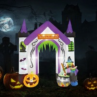 Ornement de jardin décoratif lumineux, château gonflable d'Halloween, sorcière, citrouille et arche fantôme gonflable avec lumières LED