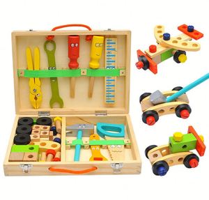 Boîte à outils de réparation portable en bois pour enfants, jouet de construction et de puzzle en bois, boîte à outils de réparation en bois - Product Image 1