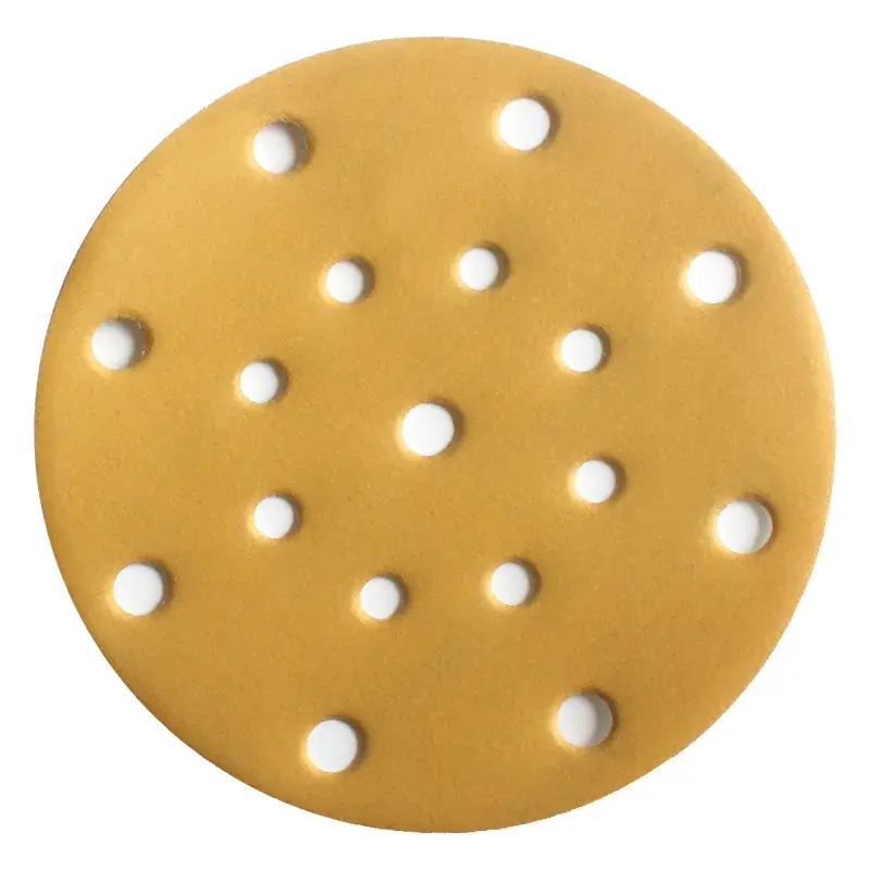 6 Inch 17 Holes Hook And Loop Golden Abrasive Sand Paper Automotive Sanding Disc For Polishing And Grinding