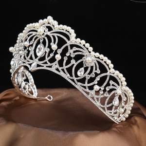 Couronnes et diadèmes en cristal de couleur argent Diadème de couronne vintage baroque pour femmes Accessoires de cheveux de mariage - Product Image 3