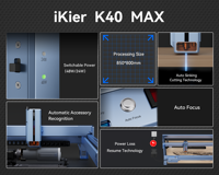 Mesin Pengukir Laser Otomatis Portabel IKIER K40 MAX 48W untuk Logam, Kayu, Akrilik, Plastik, Kaca, Baja