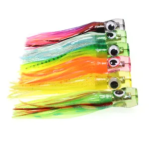 6 Cores 6.5 ''/49g Resina Cabeça Polvo Saia Macia Isca De Plástico De Pesca De Barco De Mar Profundo Trolling Isca para Atum Wahoo Rápido Afundamento