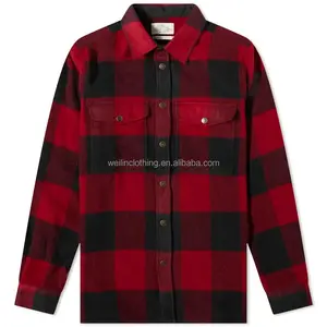 Custom Long Sleeve Plaid Shirt Checked Flannel Overshirt For Men