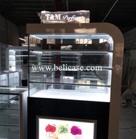 Design moderne Présentoir De Maquillage En Verre Trempé Support De Parfum De Parfum De Kiosque Stand pour Center Commercial