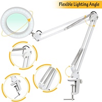 Lampe de bureau LED intelligente 12W en métal à bras articulé flexible, alimentée en courant continu, avec 3 modes de couleur, gradation à 10 niveaux et loupe à clipser