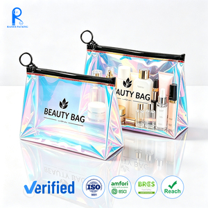 Sac cosmétique en PVC transparent avec fermeture éclair, logo personnalisé d'usine OEM, trousse de toilette imperméable, sac de maquillage de voyage holographique de luxe - Product Image 1