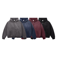 Nouveau style Sweat à capuche zippé effet soleil délavé, coupe ample et épaisse, style streetwear, effet délavé à l'acide, vintage et vieilli, avec logo personnalisé