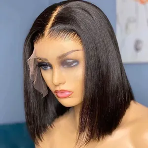 कम लंबाई बाल कटवाने ब्राजील कुंवारी मानव बाल क्लोजर सामने Wigs HD फीता बॉब विग काले महिलाओं के लिए