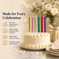 Bougies d'anniversaire en spirale métalliques, lot de 6, colorées, sans parfum, en cire de paraffine, décoration de gâteau pour fêtes