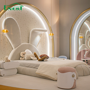 เตียงเด็กอิตาลีทรงโมเดิร์นขนาดควีนไซส์ ลายกระต่าย ผ้าหุ้มดีไซน์เนอร์สีชมพู เตียงเจ้าหญิง หนัง ชุดเฟอร์นิเจอร์เด็กสำหรับห้องนอน - Product Image 3