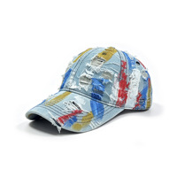 Casquette de baseball graffiti peinte à la main tendance streetwear en jean délavé et déchiré unisexe, chapeau de soleil, vente en gros