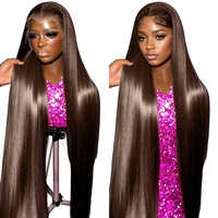 Wig Rambut Asli Cokelat Tua Lurus 13x4 HD Lace Front Wig Ombre Cokelat Kemerahan Rambut Asli Brasil Tanpa Lem Vendor Wig