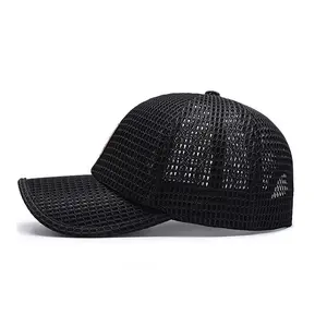 Chapéu de caminhoneiro de verão com remendo personalizado boné preto de malha com 6 painéis nova moda