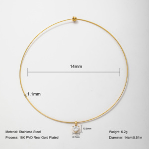 Collar Gargantilla para Mujer <span class=keywords><strong>de</strong></span> Diseño Moderno YF8258, con Formas Cuadrada, Ovalada y <span class=keywords><strong>de</strong></span> Corazón, con Circones 4A, Chapado en Oro <span class=keywords><strong>de</strong></span> 18 Quilates, <span class=keywords><strong>de</strong></span> Acero Inoxidable Impermeable - Product Image 2