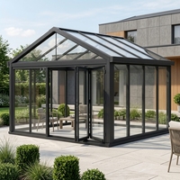 Solarium en verre à double vitrage en alliage d'aluminium et de magnésium noir pour patio, villa, jardin