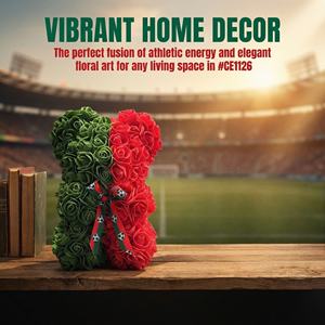 Ourson en fleurs artificielles fait main avec drapeau de l'équipe nationale et ruban de football, cadeau pour les fans de football - Product Image 6