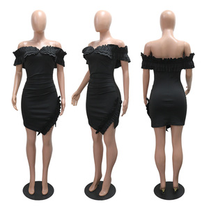 Vendita calda Mini abito senza spalline con spalline a spacco alto da donna Sexy e adorabile vestito Casual asimmetrico Slim Fit - Product Image 3