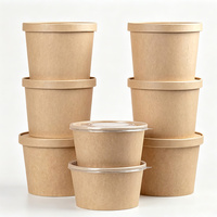 Bol à soupe en papier kraft résistant au micro-ondes avec couvercle, biodégradable, jetable, résistant à la chaleur, écologique pour les aliments chauds