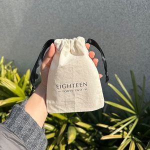 Wholesale Eco-Friendly Jewelry Packaging <b>Pouch</b> Small Cotton Fabric Gift <b>Drawstring</b> <b>Pouch</b> Bag With Black Ribbons - Product Image 6
