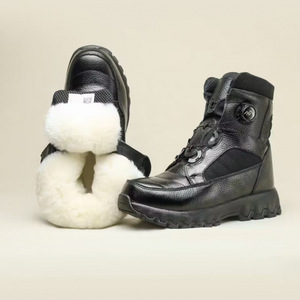 Men's Winter Leather Snow Boots Mid-Calf Waterproof Anti-Slip Warm Cotton Lined Low Heel - Product Image 2