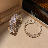 Bracelet large en laiton plaqué or 18 carats avec zircon cubique 5A, bracelet ouvert pour femmes