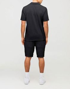 Ensemble polo et short gaufré noir slim fit pour homme – Tenue d'été col en V – Survêtement 2 pièces - Product Image 2