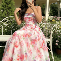 Robe corset moulante sans bretelles à imprimé floral estival, élégante et tendance, idéale pour les soirées et les fêtes