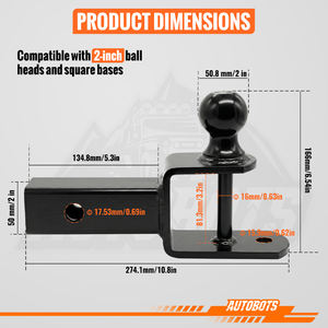 <span class=keywords><strong>Attelage</strong></span> de remorque forgé en acier au carbone de 2 pouces carré avec <span class=keywords><strong>boule</strong></span> de 2 pouces, 3500 lb pour VR, VTT, UTV, remorquage tout-terrain, support de <span class=keywords><strong>boule</strong></span> d'<span class=keywords><strong>attelage</strong></span> - Product Image 3