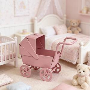 Miniatures de maison de poupée 1:12, poussette rose pour bébé, modèle avec roues pivotantes, accessoires de maison de poupée, décoration, jouets de jeu d'imitation pour enfants, cadeaux DIY - Product Image 2