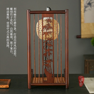 Chinese Style Bamboo Woven Table Lamp E27 LED Switch Control Desktop Ornament Tea Room Ambient Light Guizhou Craft - Product Image 1