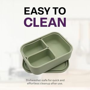 Boîte à lunch en silicone étanche Boîte à bento de qualité alimentaire avec 3 compartiments amovibles Conception de conservation pour enfants et adultes - Product Image 5