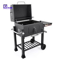 Barbecue au charbon de bois sur chariot, rôtissoire, grand barbecue au charbon de bois carré, barbecue multifonctionnel de jardin