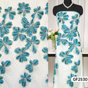 قماش دانتيل شبكي مطرز بالترتر من البوليستر 100% صديق للبيئة ولامع بعرض مناسب لفساتين الزفاف والسهرة - Product Image 5